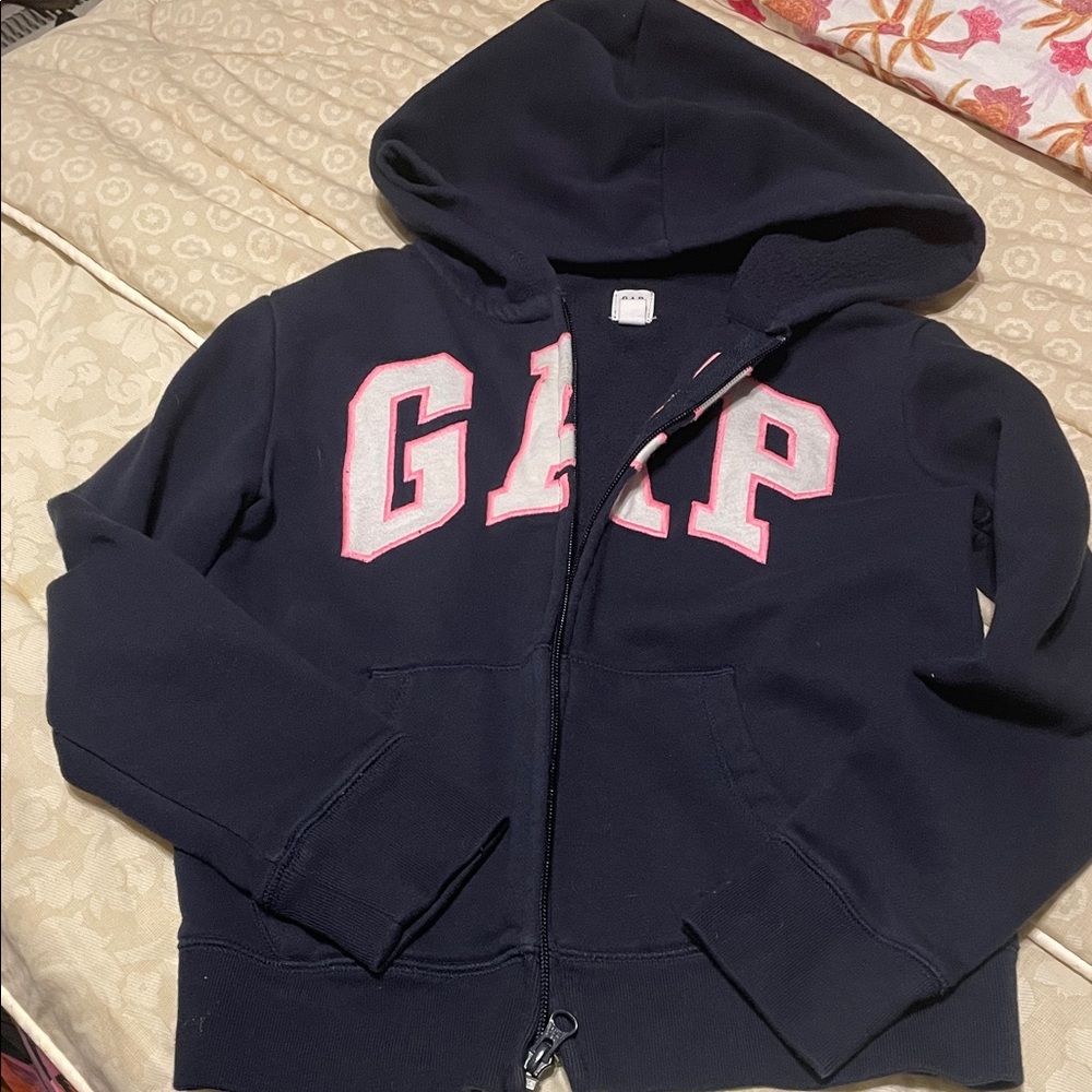 GAP Kids Dark Blue Hoodie with Pink Lettering